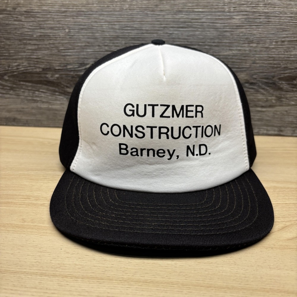 Vintage Gutzmer Construction Hat Cap Snap Back Black Barney North Dakota